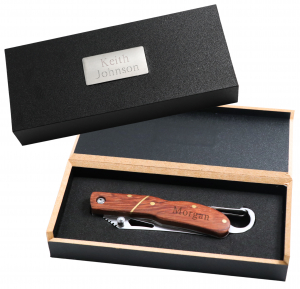 Rosewood Handle Stainless Steel Folding Pocket Knife with Carabiner